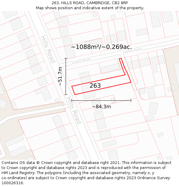 263, HILLS ROAD, CAMBRIDGE, CB2 8RP: Plot and title map