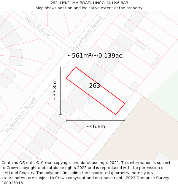 263, HYKEHAM ROAD, LINCOLN, LN6 8AR: Plot and title map