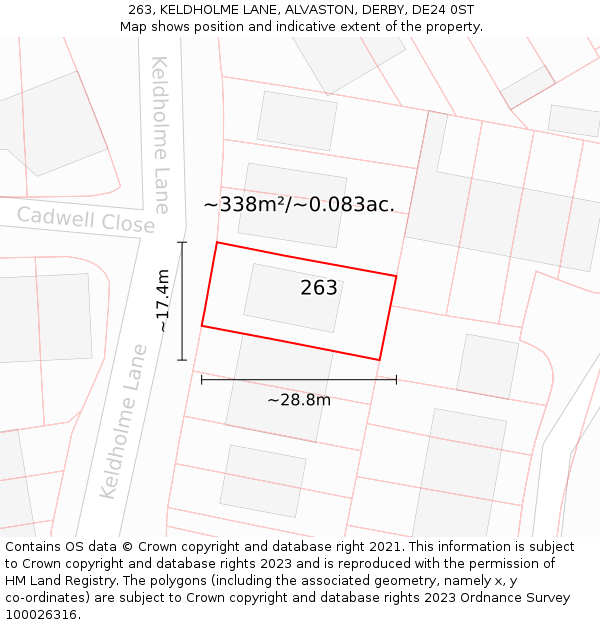 263, KELDHOLME LANE, ALVASTON, DERBY, DE24 0ST: Plot and title map
