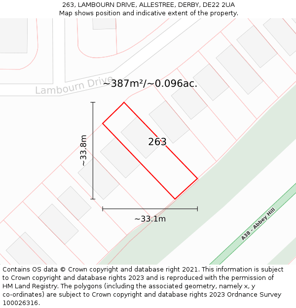 263, LAMBOURN DRIVE, ALLESTREE, DERBY, DE22 2UA: Plot and title map