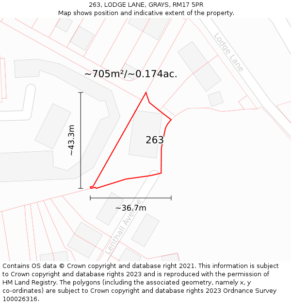 263, LODGE LANE, GRAYS, RM17 5PR: Plot and title map