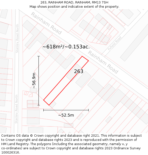 263, RAINHAM ROAD, RAINHAM, RM13 7SH: Plot and title map