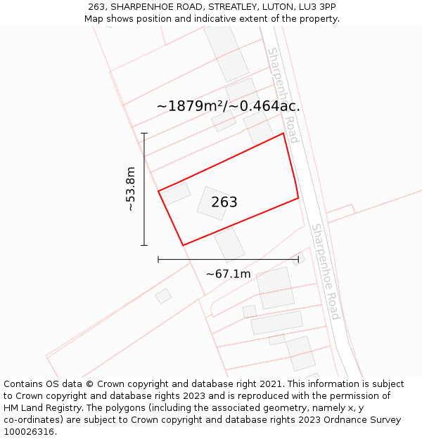 263, SHARPENHOE ROAD, STREATLEY, LUTON, LU3 3PP: Plot and title map