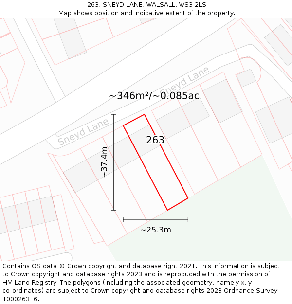 263, SNEYD LANE, WALSALL, WS3 2LS: Plot and title map