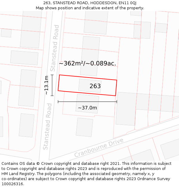 263, STANSTEAD ROAD, HODDESDON, EN11 0QJ: Plot and title map