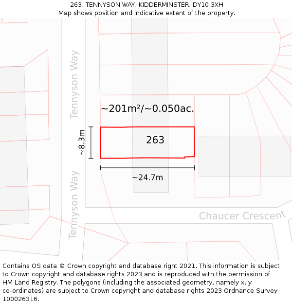 263, TENNYSON WAY, KIDDERMINSTER, DY10 3XH: Plot and title map