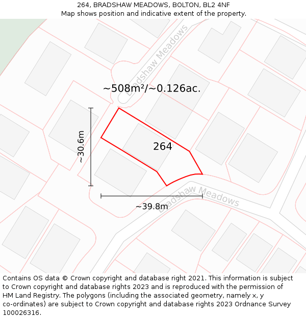 264, BRADSHAW MEADOWS, BOLTON, BL2 4NF: Plot and title map