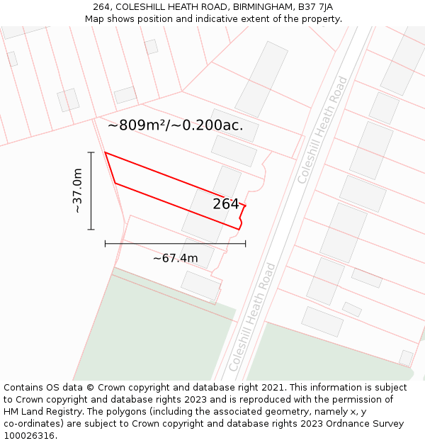 264, COLESHILL HEATH ROAD, BIRMINGHAM, B37 7JA: Plot and title map