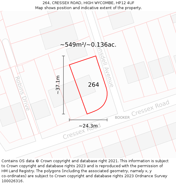 264, CRESSEX ROAD, HIGH WYCOMBE, HP12 4UF: Plot and title map