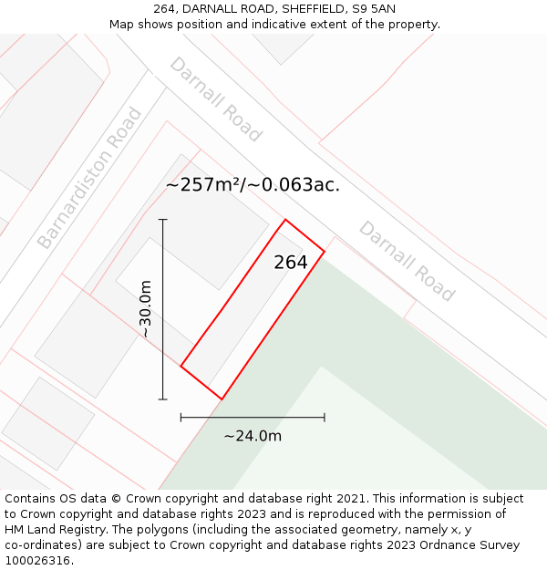 264, DARNALL ROAD, SHEFFIELD, S9 5AN: Plot and title map
