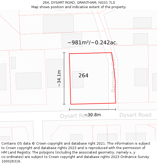 264, DYSART ROAD, GRANTHAM, NG31 7LS: Plot and title map