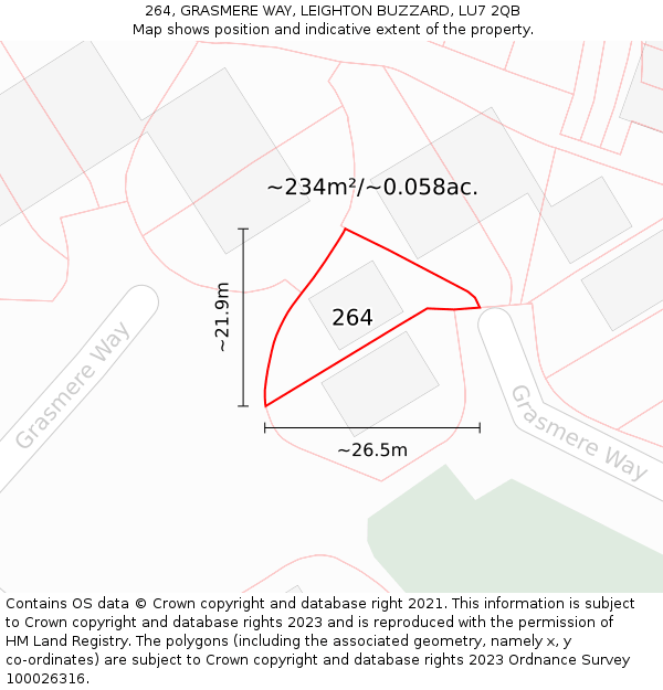 264, GRASMERE WAY, LEIGHTON BUZZARD, LU7 2QB: Plot and title map