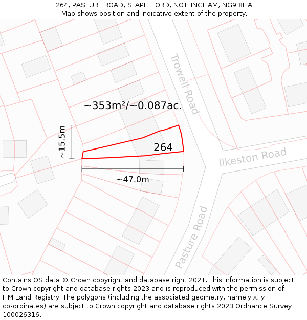 264, PASTURE ROAD, STAPLEFORD, NOTTINGHAM, NG9 8HA: Plot and title map