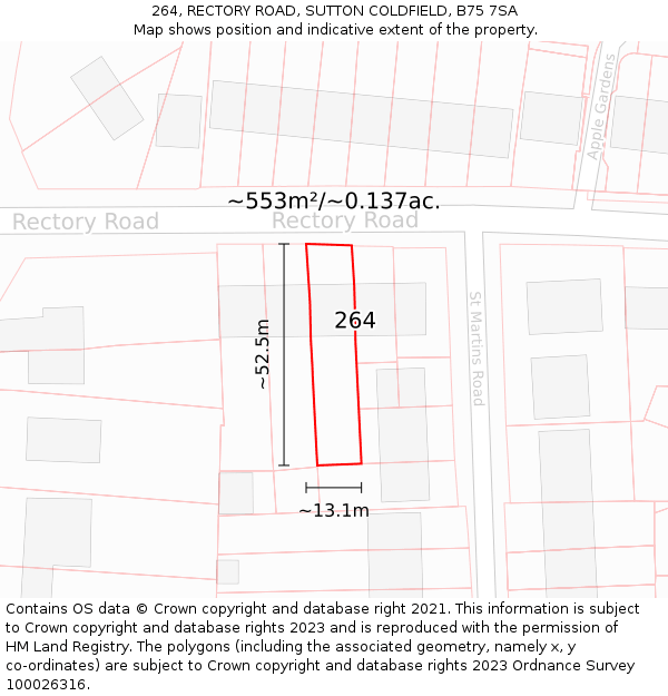 264, RECTORY ROAD, SUTTON COLDFIELD, B75 7SA: Plot and title map