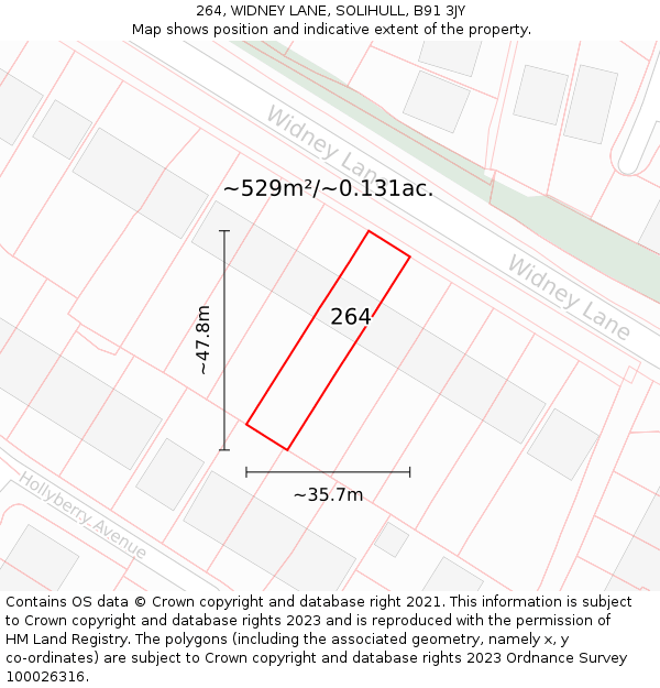 264, WIDNEY LANE, SOLIHULL, B91 3JY: Plot and title map