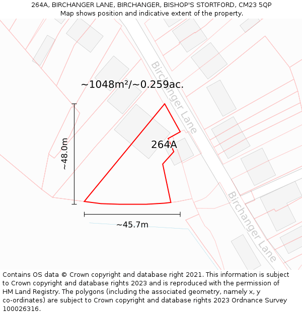 264A, BIRCHANGER LANE, BIRCHANGER, BISHOP'S STORTFORD, CM23 5QP: Plot and title map