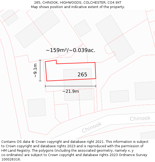 265, CHINOOK, HIGHWOODS, COLCHESTER, CO4 9XT: Plot and title map