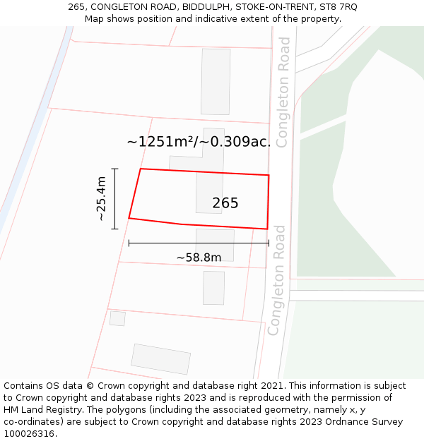265, CONGLETON ROAD, BIDDULPH, STOKE-ON-TRENT, ST8 7RQ: Plot and title map