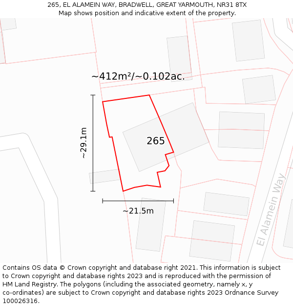 265, EL ALAMEIN WAY, BRADWELL, GREAT YARMOUTH, NR31 8TX: Plot and title map