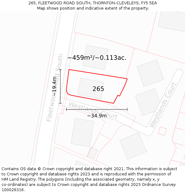 265, FLEETWOOD ROAD SOUTH, THORNTON-CLEVELEYS, FY5 5EA: Plot and title map