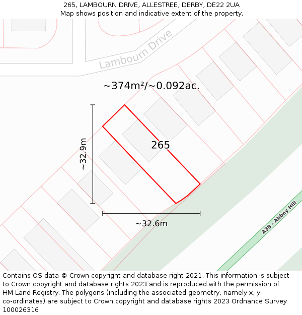 265, LAMBOURN DRIVE, ALLESTREE, DERBY, DE22 2UA: Plot and title map