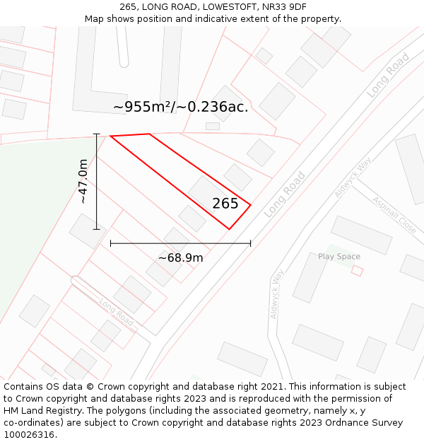 265, LONG ROAD, LOWESTOFT, NR33 9DF: Plot and title map