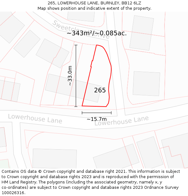 265, LOWERHOUSE LANE, BURNLEY, BB12 6LZ: Plot and title map