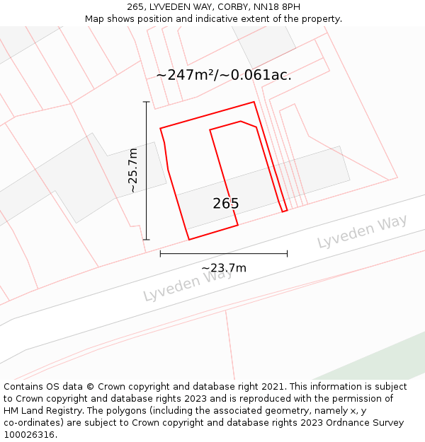 265, LYVEDEN WAY, CORBY, NN18 8PH: Plot and title map