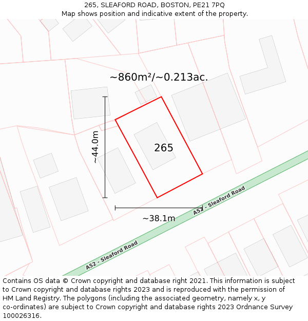265, SLEAFORD ROAD, BOSTON, PE21 7PQ: Plot and title map