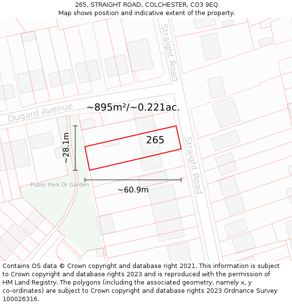 265, STRAIGHT ROAD, COLCHESTER, CO3 9EQ: Plot and title map