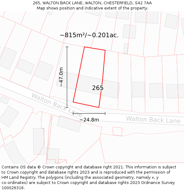 265, WALTON BACK LANE, WALTON, CHESTERFIELD, S42 7AA: Plot and title map