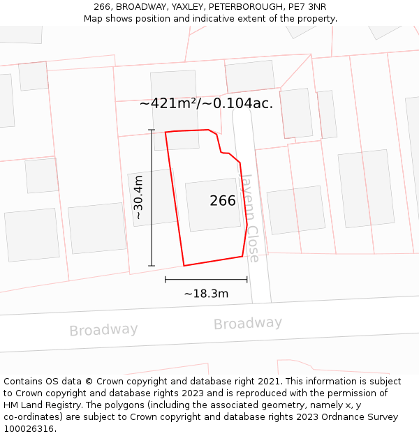 266, BROADWAY, YAXLEY, PETERBOROUGH, PE7 3NR: Plot and title map
