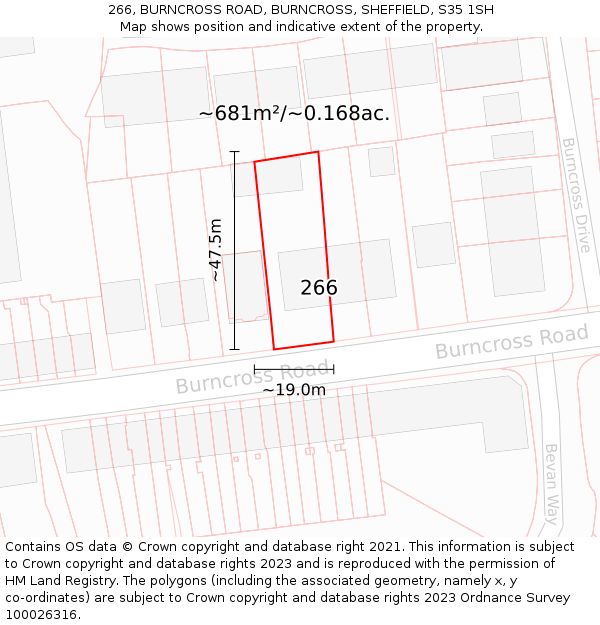 266, BURNCROSS ROAD, BURNCROSS, SHEFFIELD, S35 1SH: Plot and title map