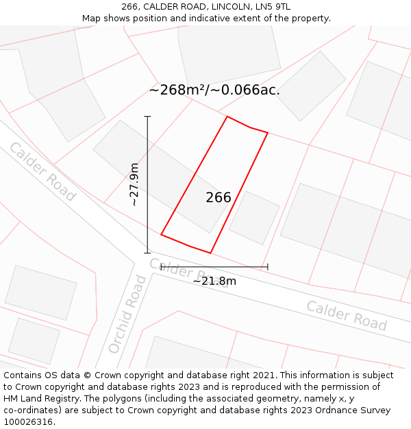 266, CALDER ROAD, LINCOLN, LN5 9TL: Plot and title map