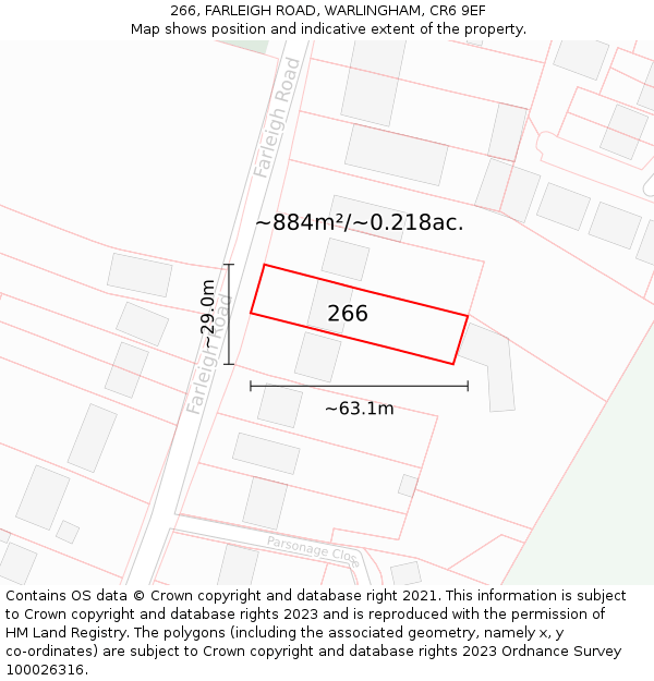 266, FARLEIGH ROAD, WARLINGHAM, CR6 9EF: Plot and title map
