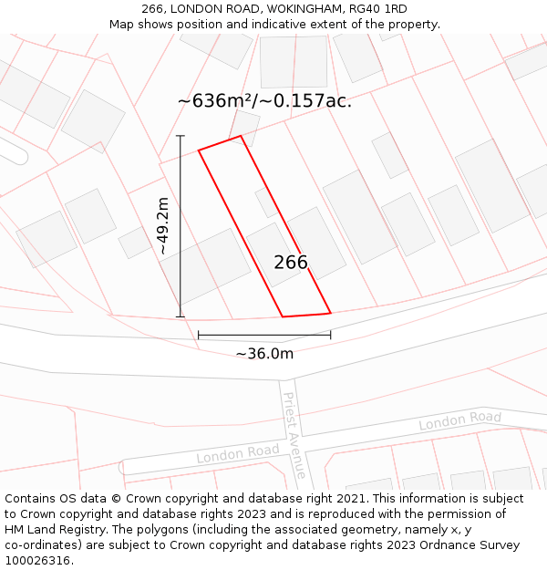 266, LONDON ROAD, WOKINGHAM, RG40 1RD: Plot and title map