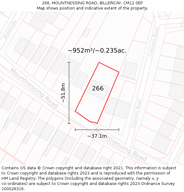 266, MOUNTNESSING ROAD, BILLERICAY, CM12 0EP: Plot and title map