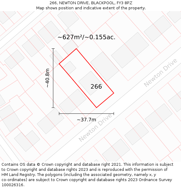 266, NEWTON DRIVE, BLACKPOOL, FY3 8PZ: Plot and title map