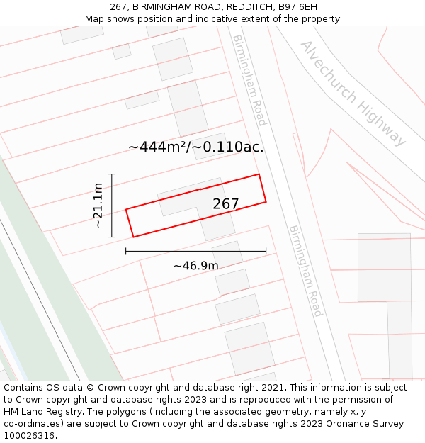 267, BIRMINGHAM ROAD, REDDITCH, B97 6EH: Plot and title map