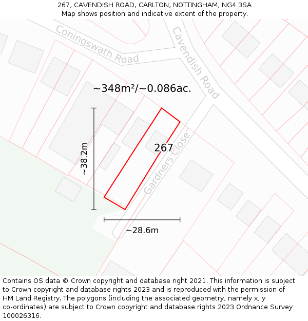 267, CAVENDISH ROAD, CARLTON, NOTTINGHAM, NG4 3SA: Plot and title map