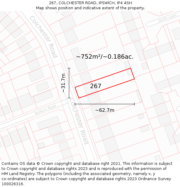 267, COLCHESTER ROAD, IPSWICH, IP4 4SH: Plot and title map