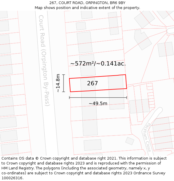 267, COURT ROAD, ORPINGTON, BR6 9BY: Plot and title map