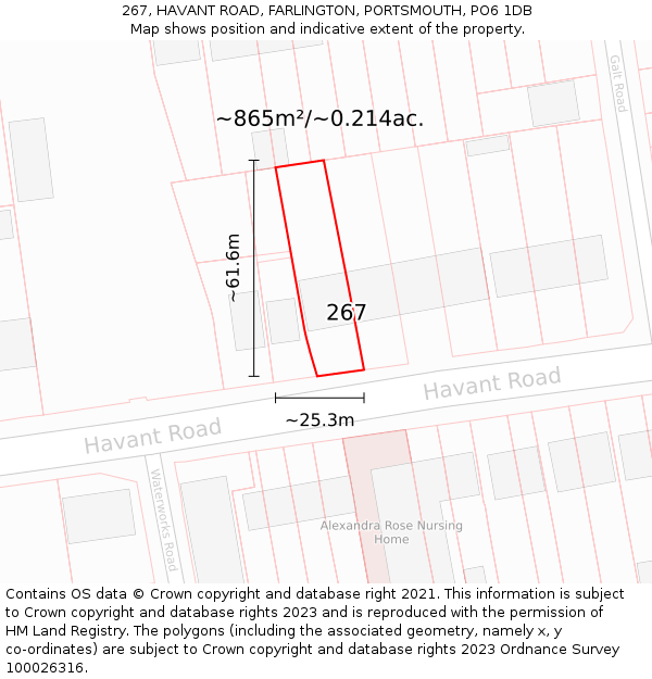 267, HAVANT ROAD, FARLINGTON, PORTSMOUTH, PO6 1DB: Plot and title map