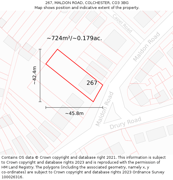267, MALDON ROAD, COLCHESTER, CO3 3BG: Plot and title map