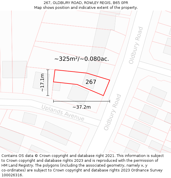 267, OLDBURY ROAD, ROWLEY REGIS, B65 0PR: Plot and title map