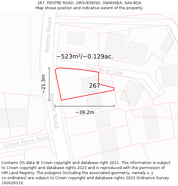 267, PENTRE ROAD, GROVESEND, SWANSEA, SA4 8DA: Plot and title map