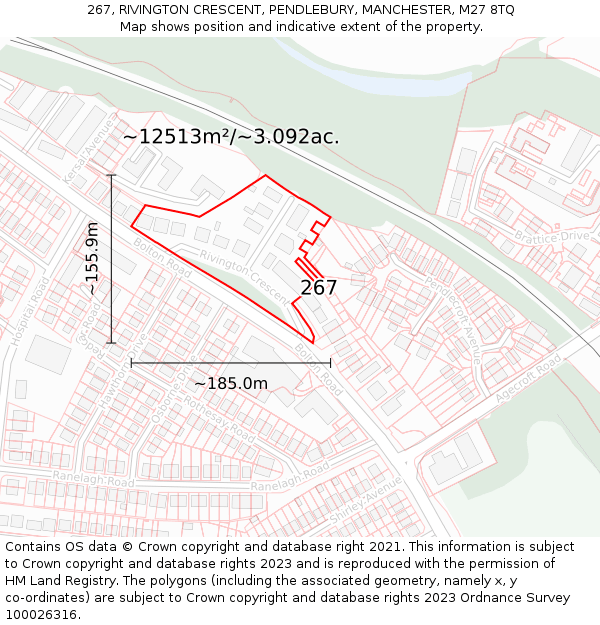 267, RIVINGTON CRESCENT, PENDLEBURY, MANCHESTER, M27 8TQ: Plot and title map