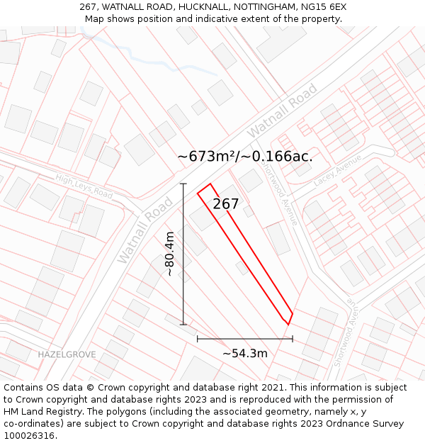 267, WATNALL ROAD, HUCKNALL, NOTTINGHAM, NG15 6EX: Plot and title map