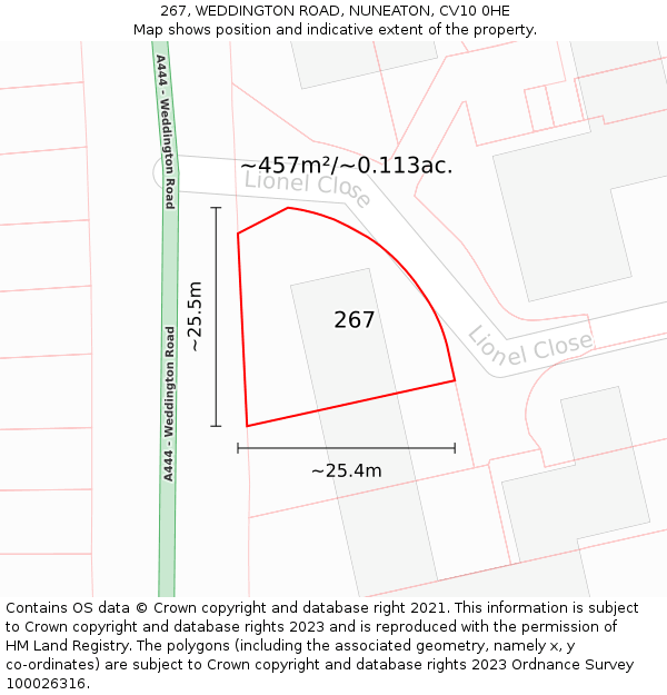 267, WEDDINGTON ROAD, NUNEATON, CV10 0HE: Plot and title map