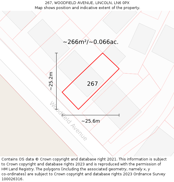 267, WOODFIELD AVENUE, LINCOLN, LN6 0PX: Plot and title map